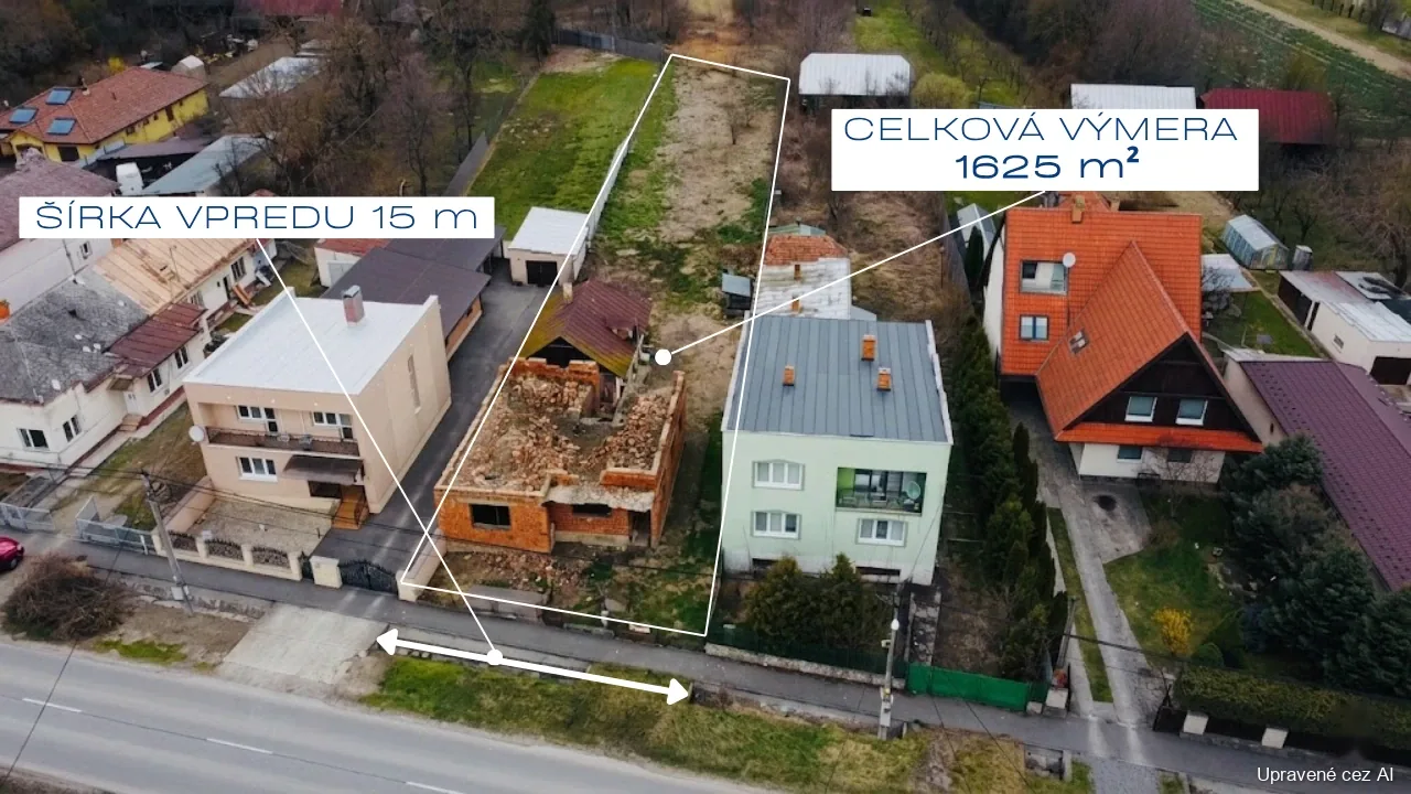 Pozemok Vrbovec, letecký pohľad s výmerou pozemku | AGIA reality