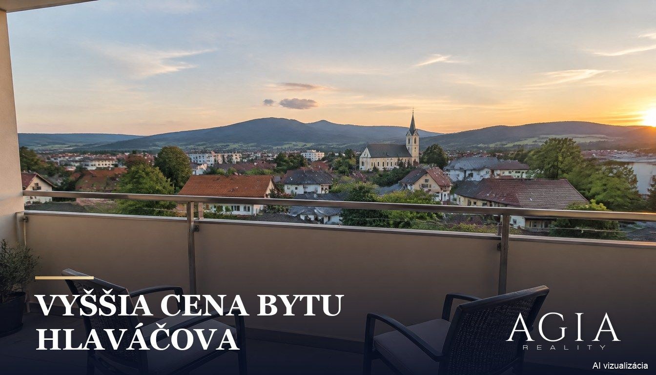 predaj bytu za vyššiu cenu, výhľad z balkóna na mesto pri západe slnka