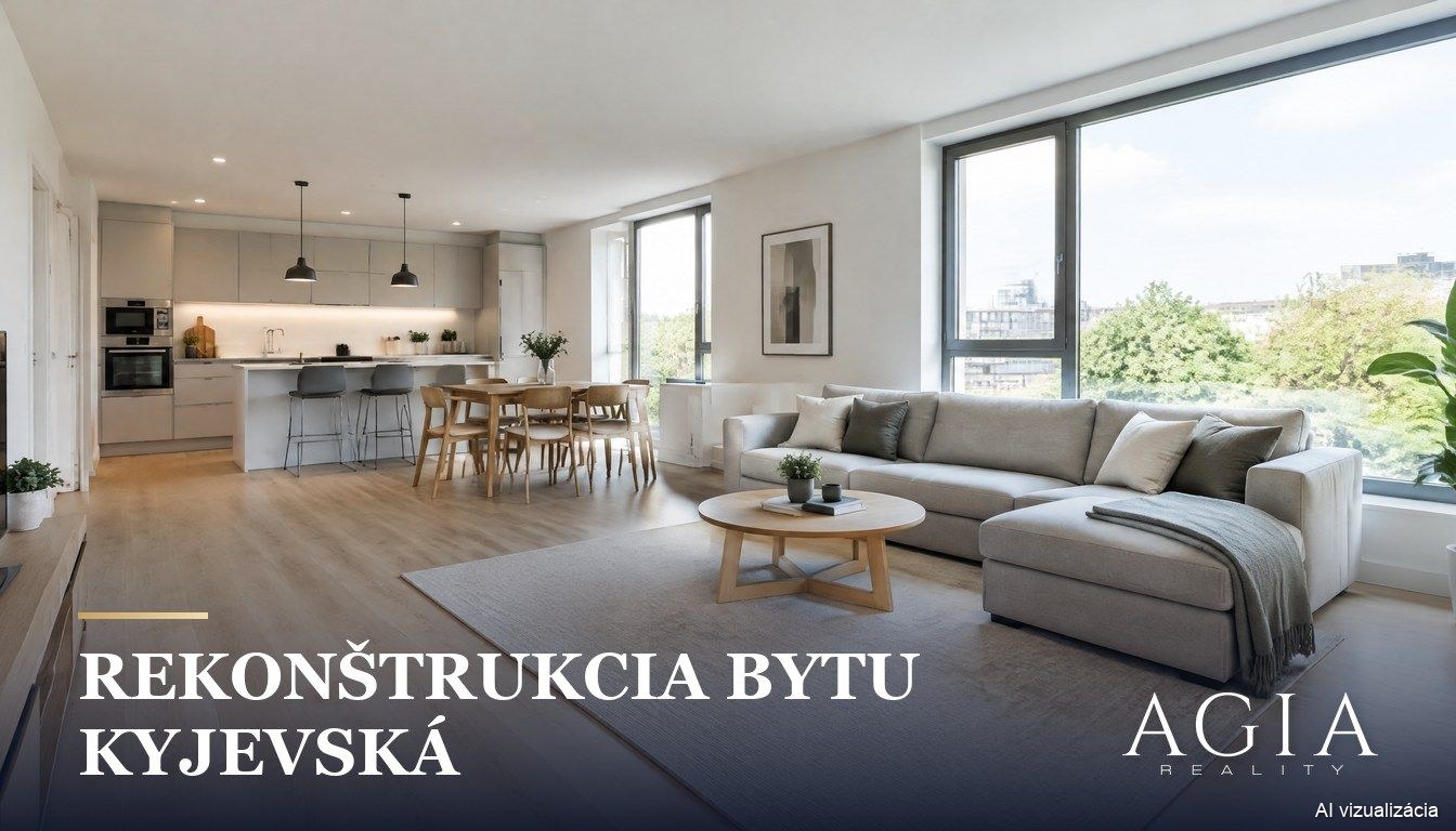 Rekonštrukcia bytu Kyjevská Michalovce, svetlá obývačka s kuchynskou časťou