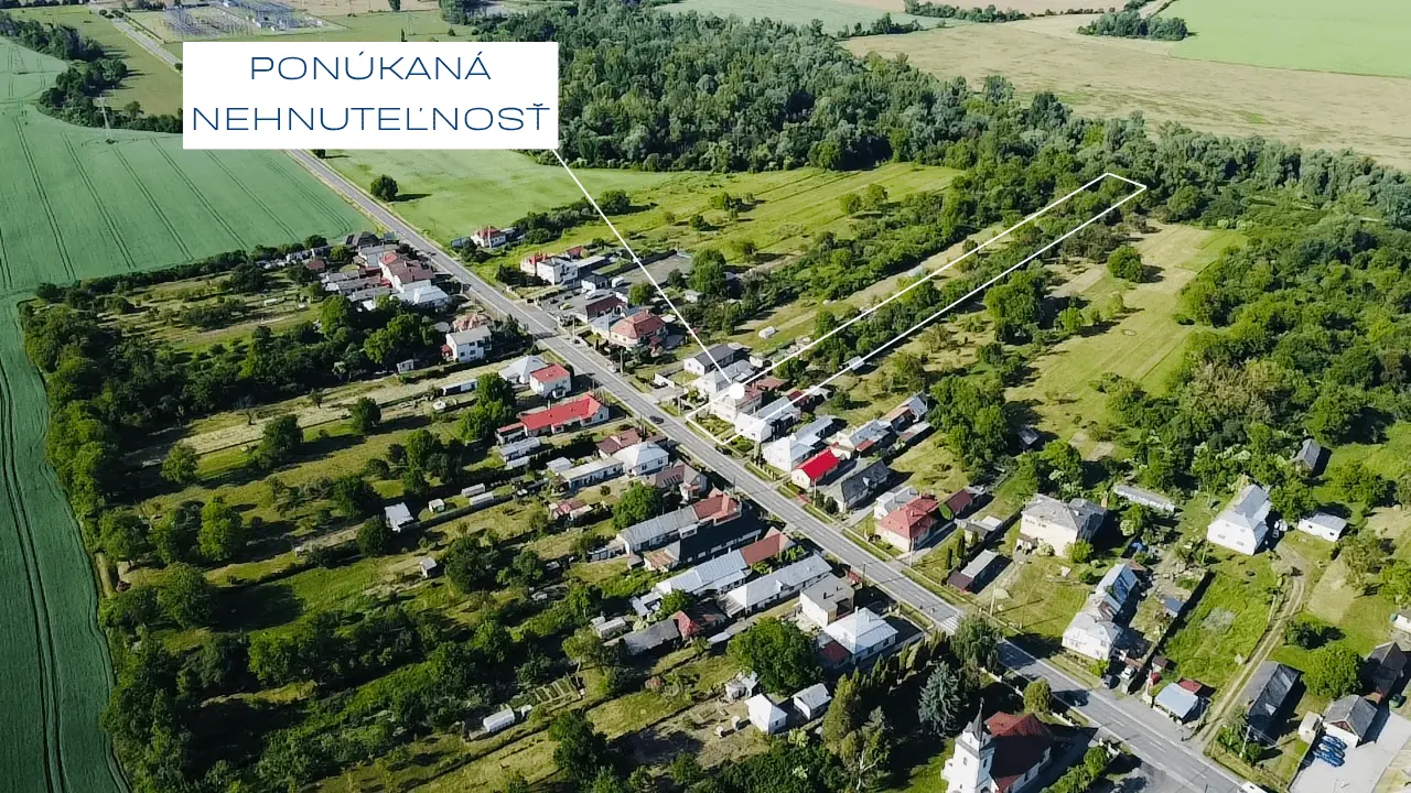 Dom Voľa, letecký pohľad na obec s vyznačeným domom | AGIA reality